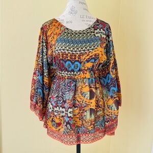 Ivy Jane Colorful Patterned Batwing Blouse with elastic waist